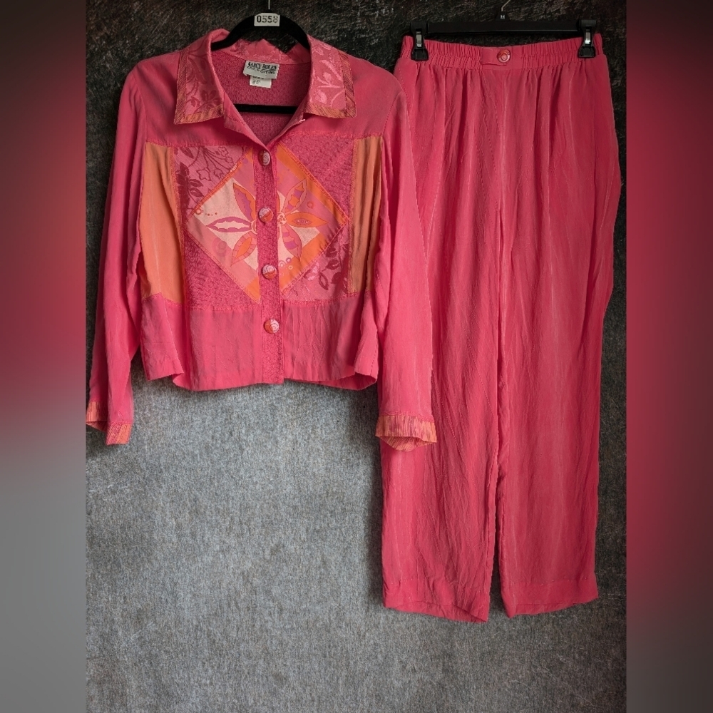 Vintage Pink Rayon Patchwork Two-Piece Set